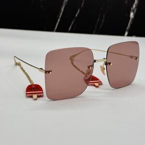 NEW GUCCI SUNGLASSES GG1147S 005 WITH EARRINGS GOLD WOMEN EYEWEAR GUCCI